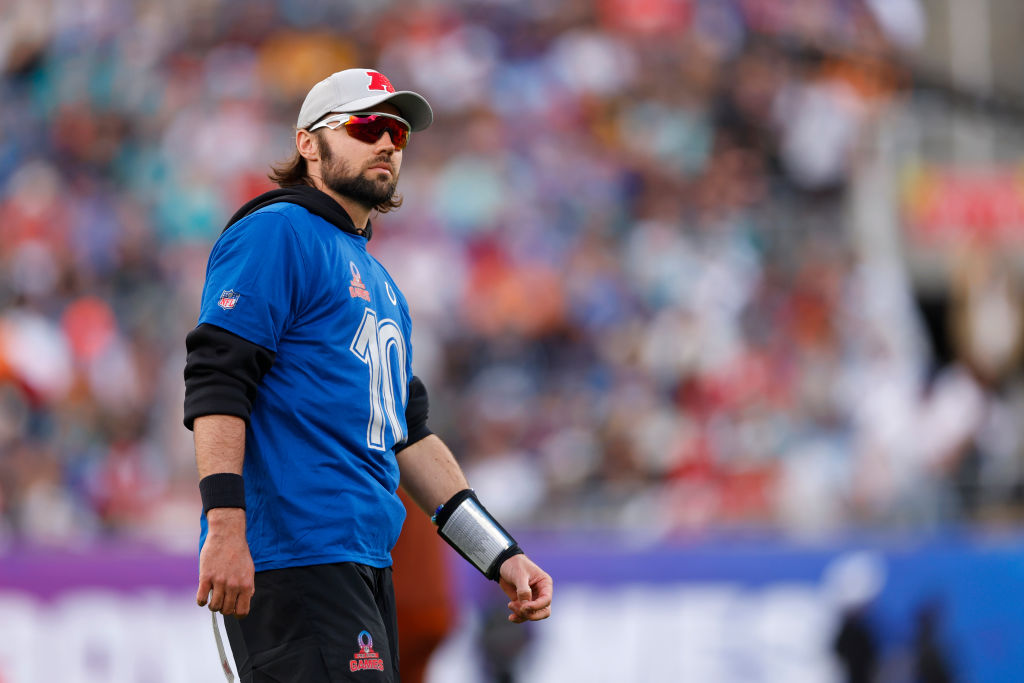 Gardner Minshew #10 of the Indianapolis Colts and AFC looks on during the 2024 NFL Pro Bowl Games a...