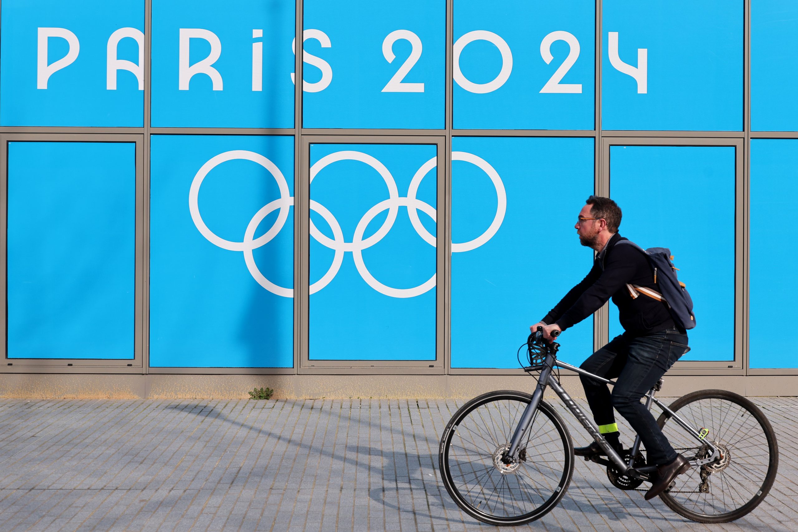 The Paris 2024 logo, representing the Olympic and Paralympic games, is seen 128 Days prior to the s...