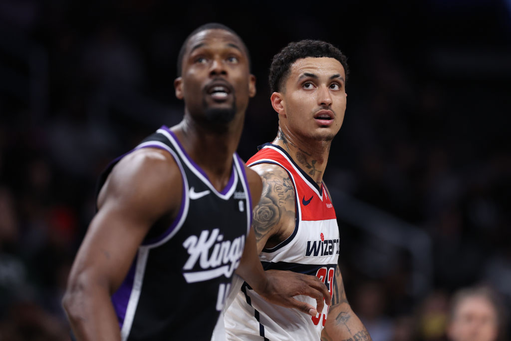 Kyle Kuzma #33 of the Washington Wizards looks on against the Sacramento Kings during the first hal...