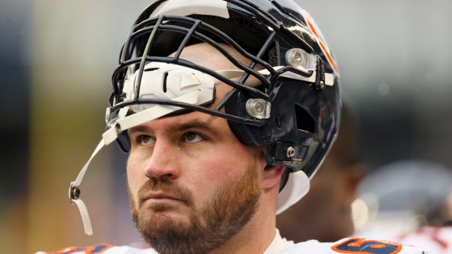 Cody Whitehair #65 of the Chicago Bears looks on during the second quarter against the Seattle Seahawks at Lumen Field on December 26, 2021 in Seattle, Washington.