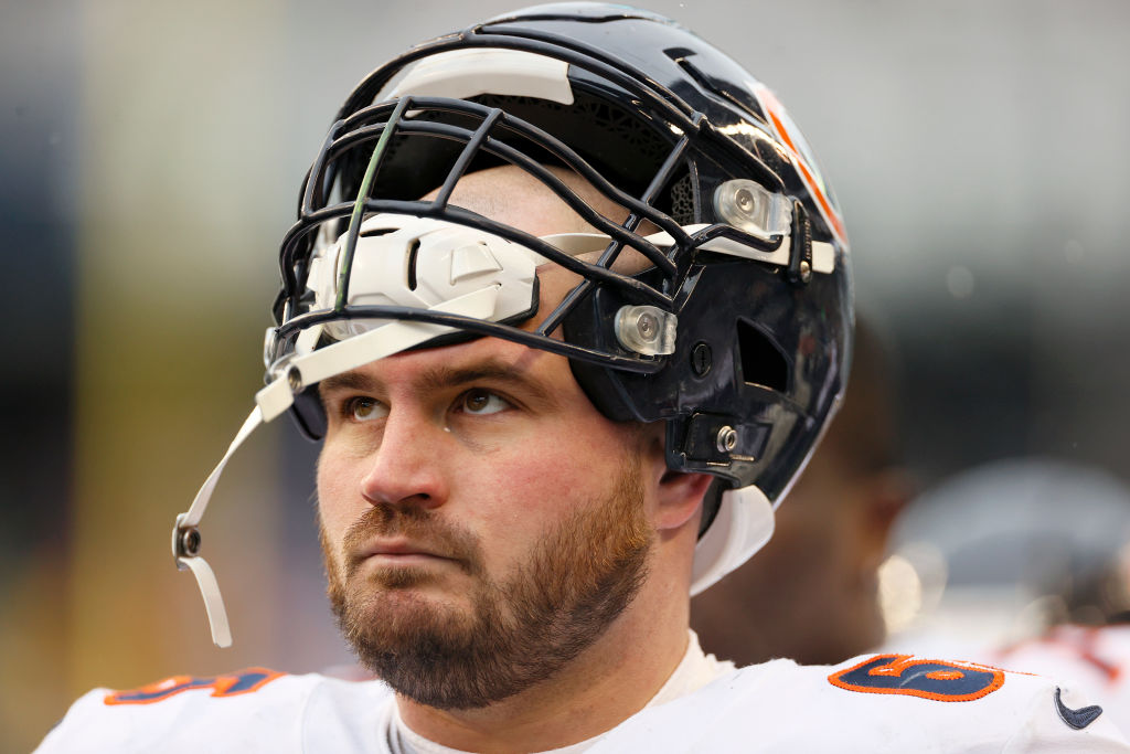 Cody Whitehair #65 of the Chicago Bears looks on during the second quarter against the Seattle Seah...