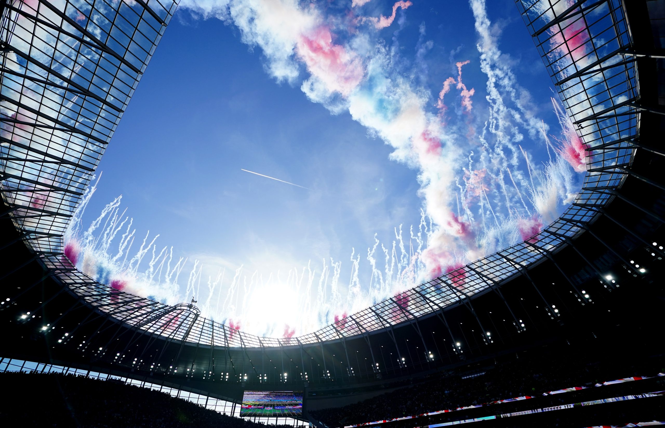 Fireworks are set off above the stadium prior to the NFL international match at the Tottenham Hotsp...