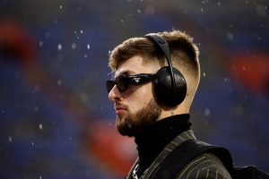 Ricky Pearsall #1 of the Florida Gators arrives before the start of a game against the Florida State Seminoles at Ben Hill Griffin Stadium on November 25, 2023 in Gainesville, Florida.