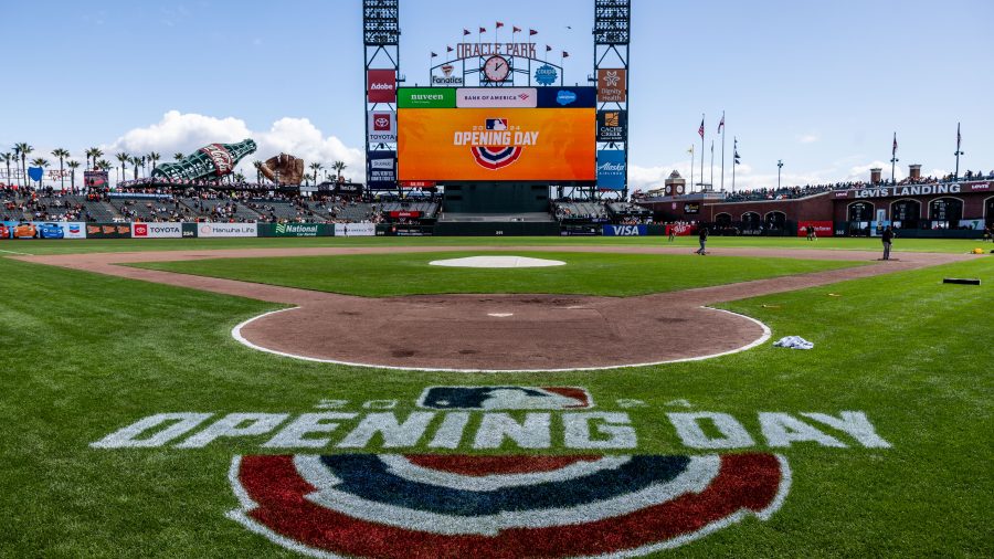 Oracle Park is ready for Opening Day before the MLB baseball game between the San Diego Padres and San Francisco Giants on April 5, 2024 at Oracle Park in San Francisco, CA.