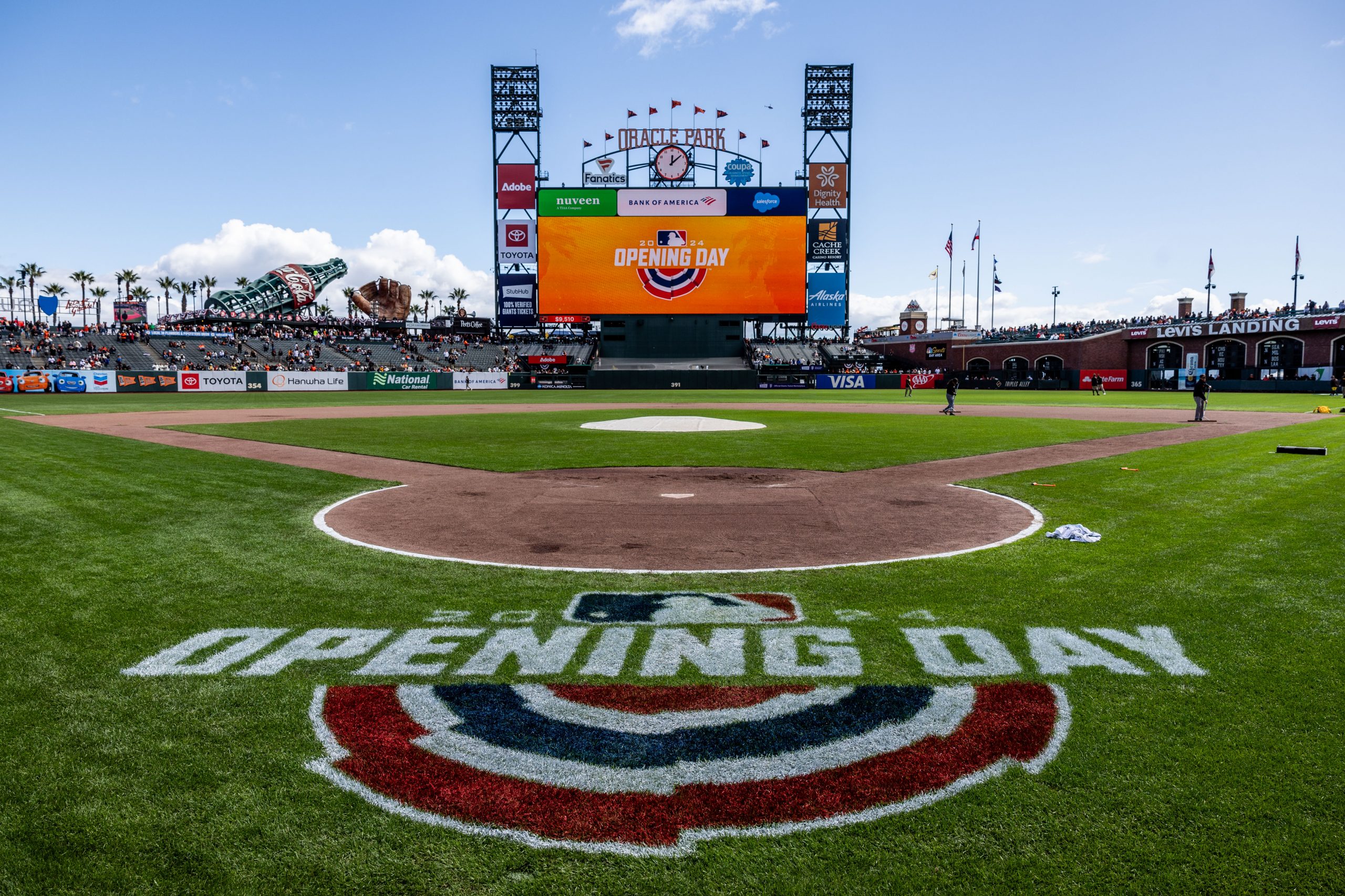 Oracle Park is ready for Opening Day before the MLB baseball game between the San Diego Padres and ...
