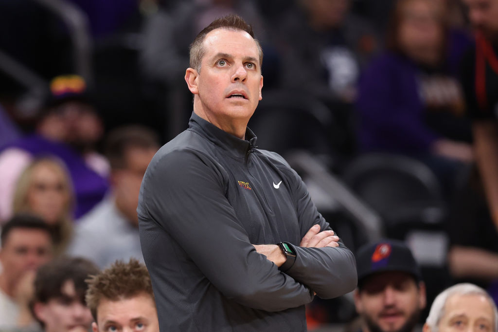 PHOENIX, ARIZONA - APRIL 26: Head coach Frank Vogel of the Phoenix Suns reacts during the second ha...