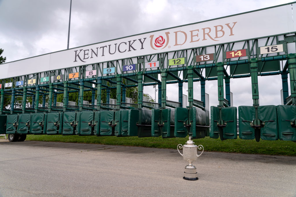LOUISVILLE, KENTUCKY - JUNE 06: A scenic tour of the Wanamaker trophy at Churchill Downs on June 06...