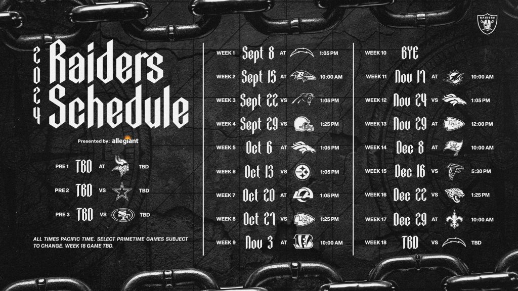 2024 NFL Schedule Las Vegas Raiders Sactown Sports