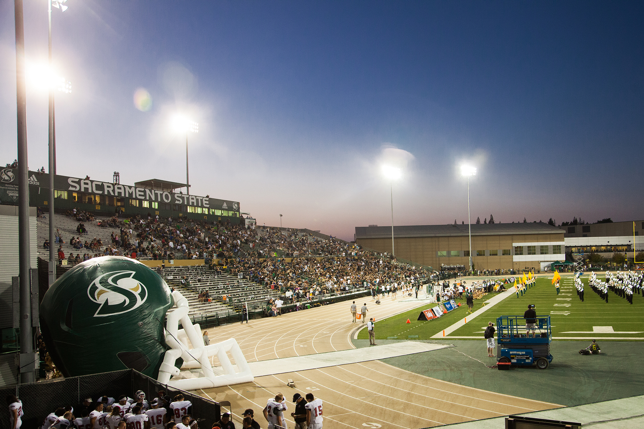 The Sacramento State football team prepares for a game in Sacramento....