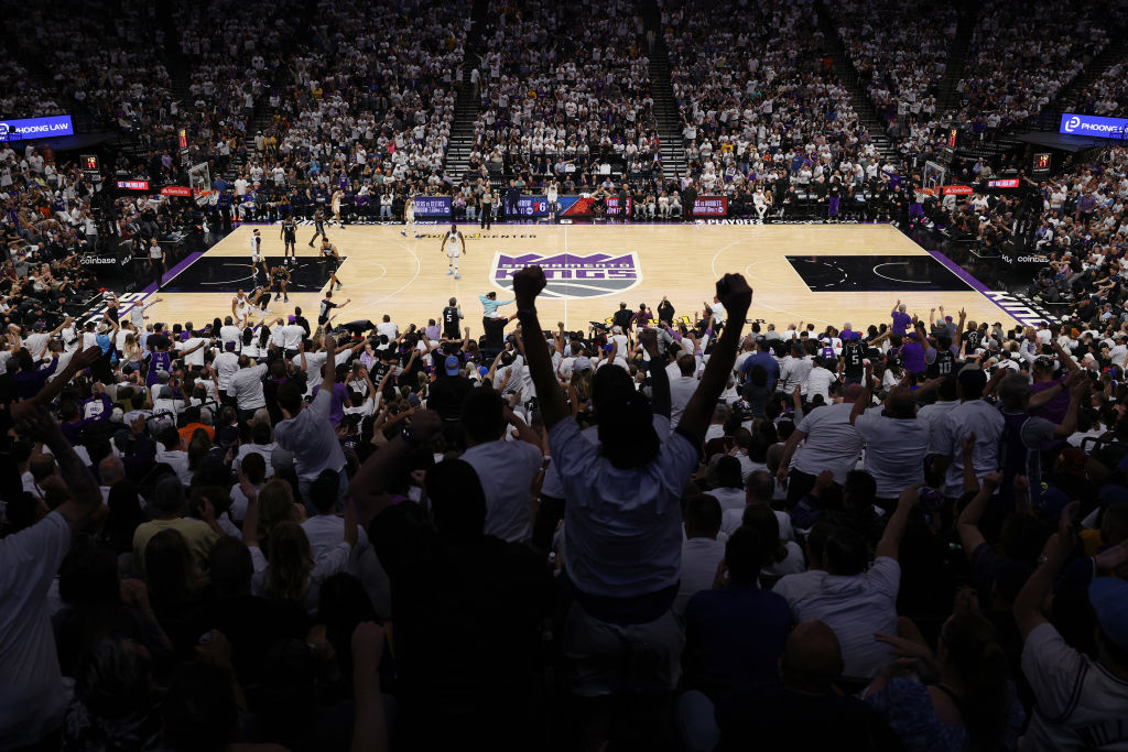 SACRAMENTO, CALIFORNIA - APRIL 30: A general view as fans cheer during the third quarter in game se...