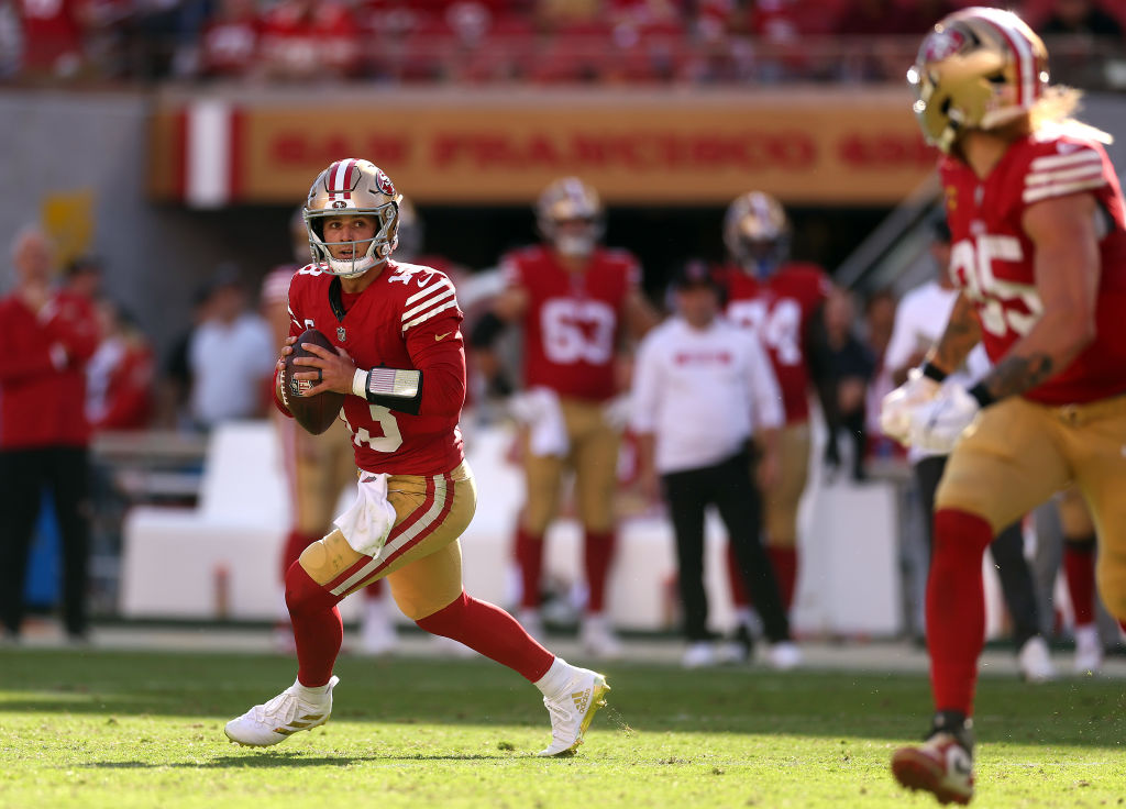 SANTA CLARA, CALIFORNIA - OCTOBER 20: Quarterback Brock Purdy #13 of the San Francisco 49ers looks ...