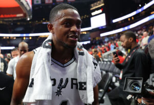 ATLANTA, GEORGIA - FEBRUARY 05: De'Aaron Fox #4 of the San Antonio Spurs reacts after their 126-125 win over the Atlanta Hawks at State Farm Arena on February 05, 2025 in Atlanta, Georgia. NOTE TO USER: User expressly acknowledges and agrees that, by downloading and or using this photograph, User is consenting to the terms and conditions of the Getty Images License Agreement. (Photo by Kevin C. Cox/Getty Images)