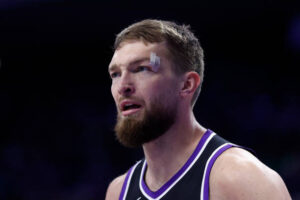 SACRAMENTO, CALIFORNIA - MARCH 17: Domantas Sabonis #11 of the Sacramento Kings looks on in the second quarter against the Memphis Grizzlies at Golden 1 Center on March 17, 2025 in Sacramento, California. NOTE TO USER: User expressly acknowledges and agrees that, by downloading and or using this photograph, User is consenting to the terms and conditions of the Getty Images License Agreement. (Photo by Lachlan Cunningham/Getty Images)