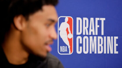 CHICAGO, ILLINOIS - MAY 14: Dylan Harper answers questions from reporters during media availability at the 2025 NBA Draft Combine at Wintrust Arena on May 14, 2025 in Chicago, Illinois. (Photo by Michael Reaves/Getty Images)
