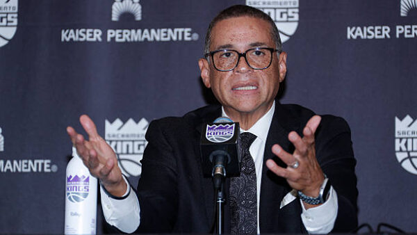 SACRAMENTO, CA - MAY 2: Scott Perry and the Sacramento Kings hold a press conference to announce Doug Christie as Head Coach on May 2, 2025 at the Golden 1 Center in Sacramento, California. NOTE TO USER: User expressly acknowledges and agrees that, by downloading and/or using this Photograph, user is consenting to the terms and conditions of the Getty Images License Agreement. Mandatory Copyright Notice: Copyright 2025 NBAE (Photo by Rocky Widner/NBAE via Getty Images)