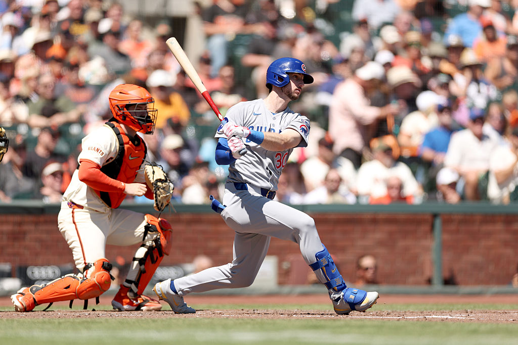 SAN FRANCISCO, CALIFORNIA - AUGUST 28: Kyle Tucker #30 of the Chicago Cubs bats against the San Fra...