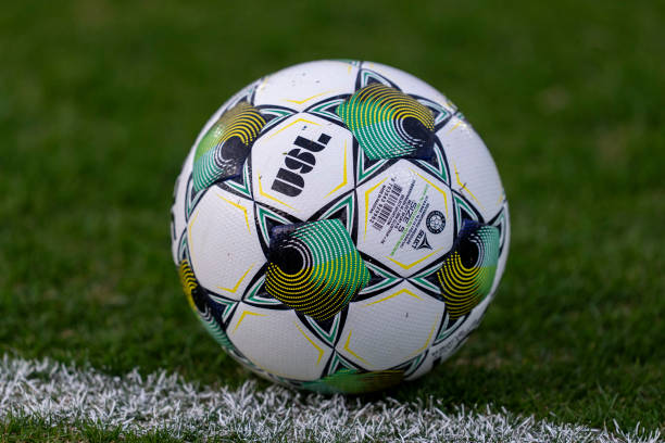 RICHMOND, VA - MARCH 19: A USL soccer ball sits on the field before a first round match of the Lama...