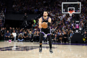 SACRAMENTO, CALIFORNIA - OCTOBER 24: Zach Lavine #8 of the Sacramento Kings in action against the Utah Jazz at Golden 1 Center on October 24, 2025 in Sacramento, California. NOTE TO USER: User expressly acknowledges and agrees that, by downloading and/or using this photograph, user is consenting to the terms and conditions of the Getty Images License Agreement. (Photo by Ezra Shaw/Getty Images)