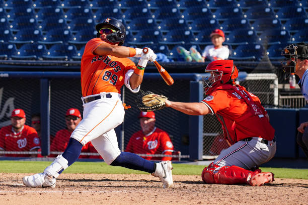 WEST PALM BEACH, FL - MARCH 14: Jancel Villarroel #89 of the Houston Astros bats during the game be...