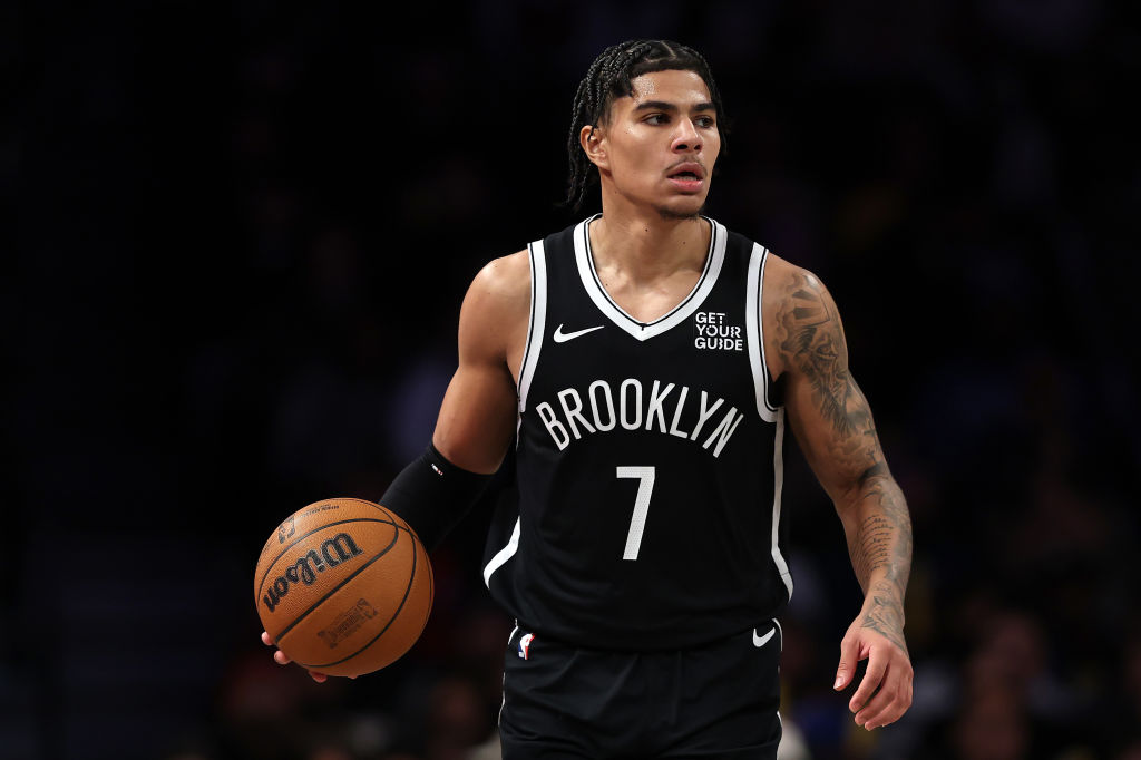 NEW YORK, NEW YORK - FEBRUARY 20: Killian Hayes #7 of the Brooklyn Nets in action during the second...