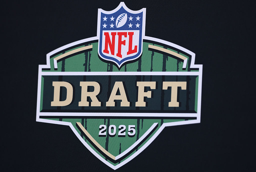GREEN BAY, WISCONSIN - APRIL 24: A general view of the Draft logo is seen prior to the first round ...