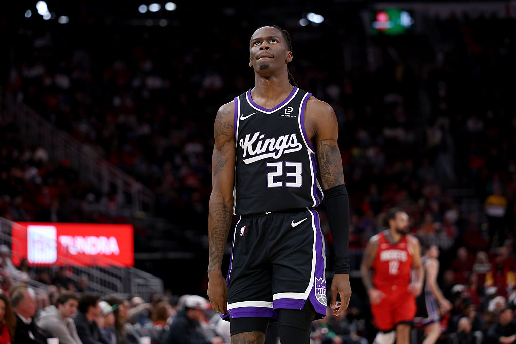 HOUSTON, TEXAS - DECEMBER 03: Keon Ellis #23 of the Sacramento Kings reacts in the first half again...