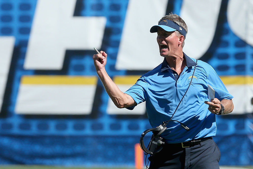 SAN DIEGO, CA - SEPTEMBER 13: San Diego Chargers head coach Mike McCoy reacts while playing the Det...