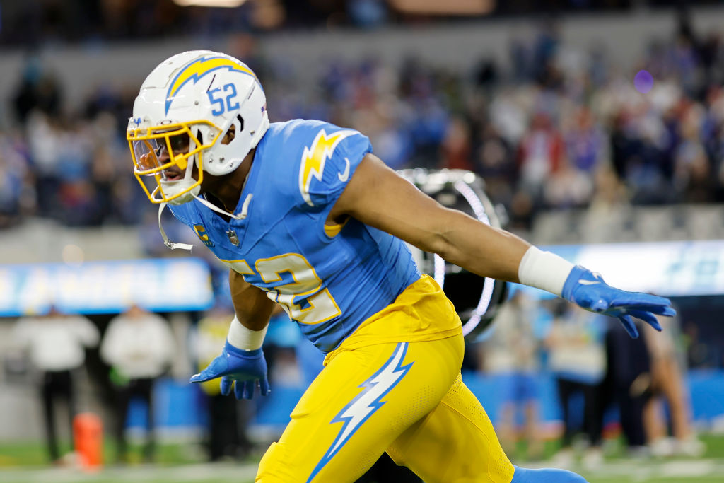 INGLEWOOD, CALIFORNIA - DECEMBER 23: Khalil Mack #52 of the Los Angeles Chargers is introduced befo...