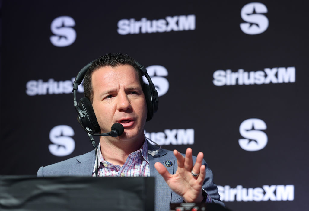 LAS VEGAS, NEVADA - FEBRUARY 07: Ian Rapoport speaks on SiriusXM at Super Bowl LVIII on February 07...