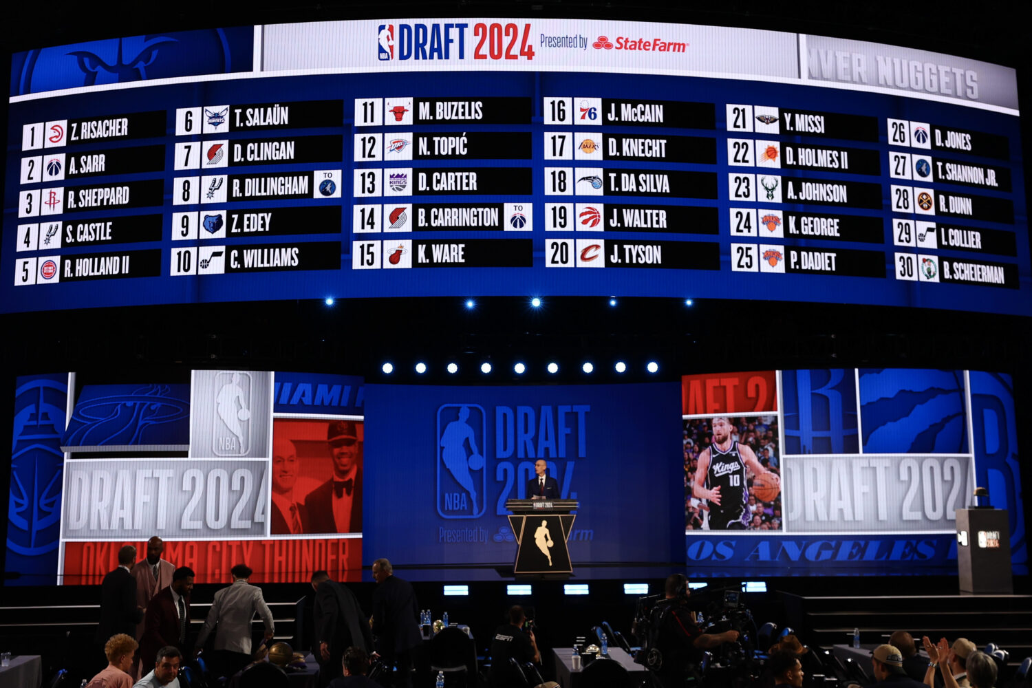 NEW YORK, NEW YORK - JUNE 26: An overall view showing the first 30 draft picks during the first rou...
