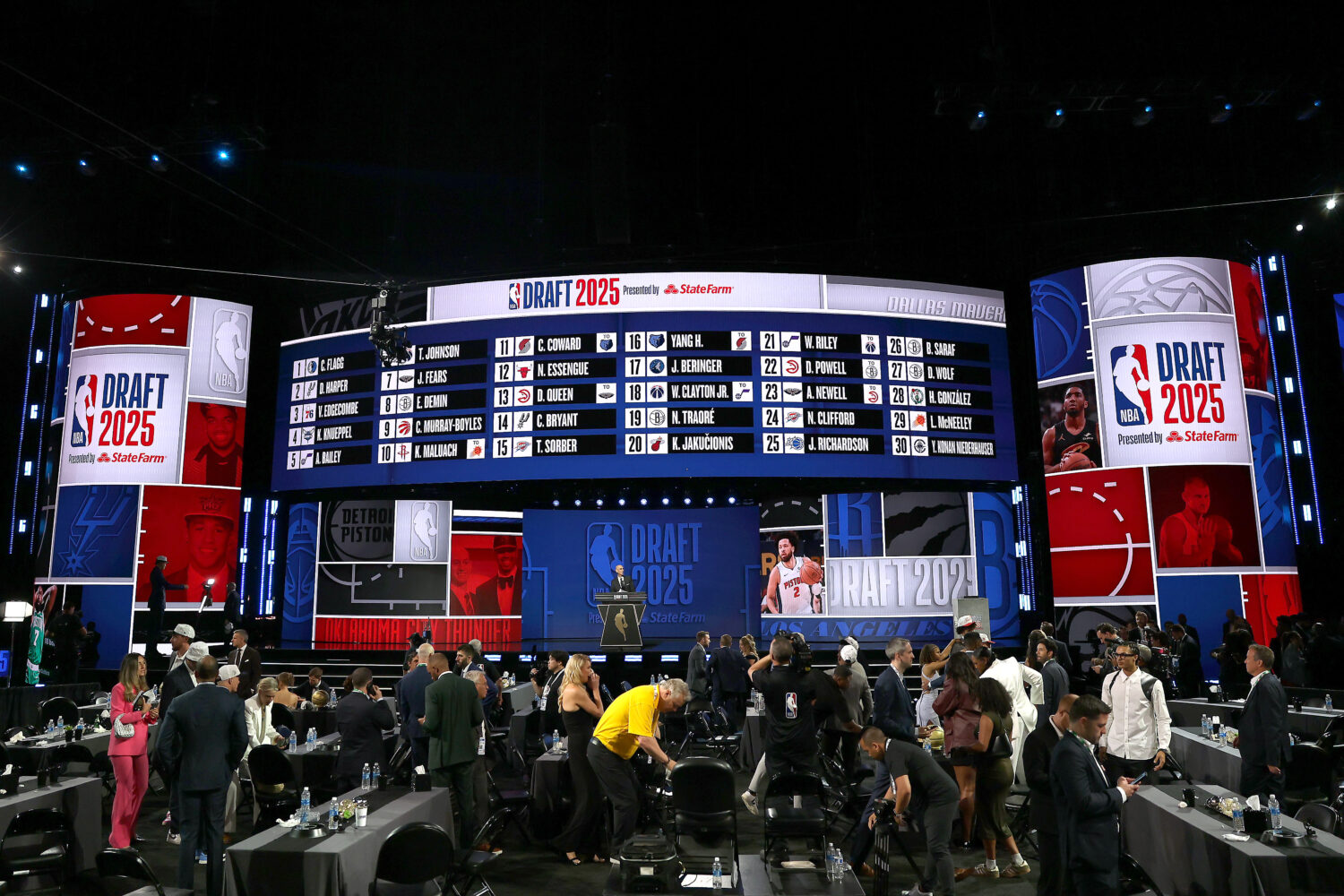 NEW YORK, NEW YORK - JUNE 25: An overall view of the draft board following the first round of the 2...
