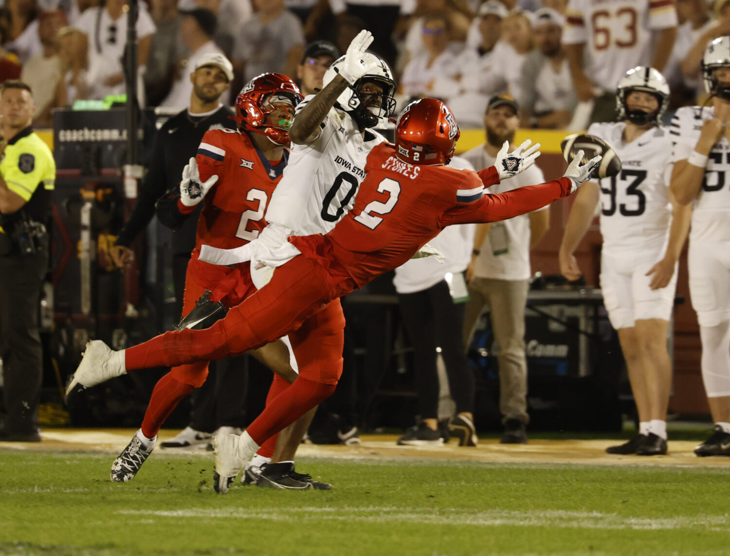 AMES, IA - SEPTEMBER 27: Defensive back Michael Dansby #25, and defensive back Treydan Stukes #2 of...