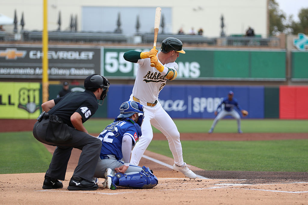 SACRAMENTO, CALIFORNIA - SEPTEMBER 28: Brent Rooker #25 of the Athletics bats during the top of the...