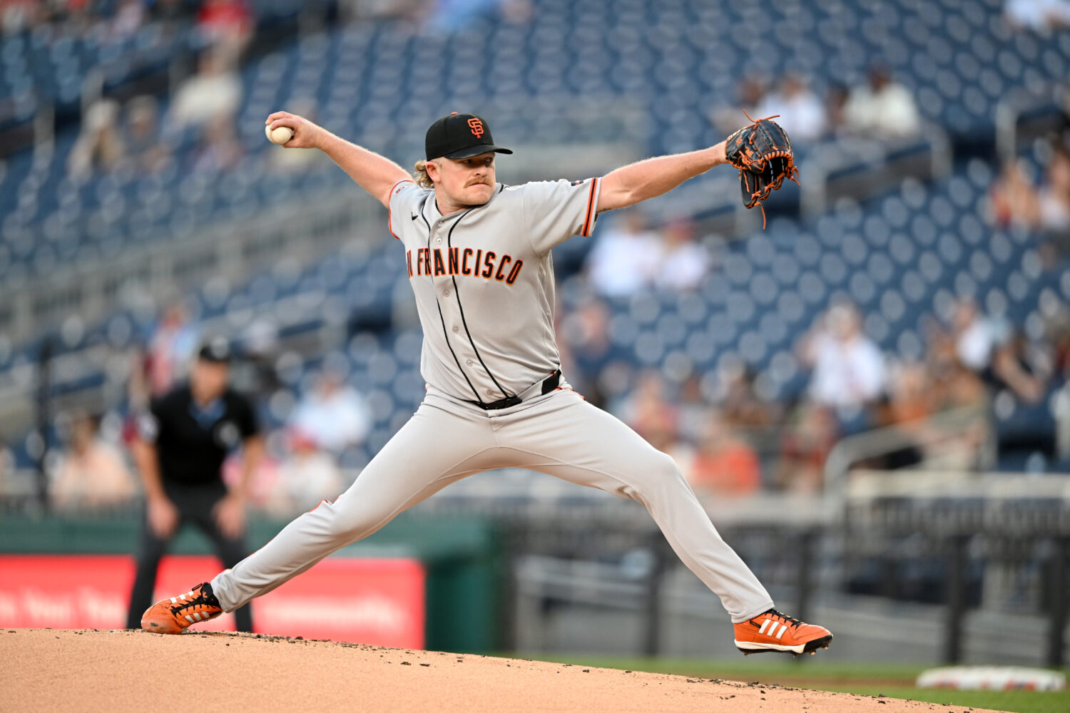 WASHINGTON, DC - APRIL 17: Logan Webb #62 of the San Francisco Giants pitches in the first inning a...