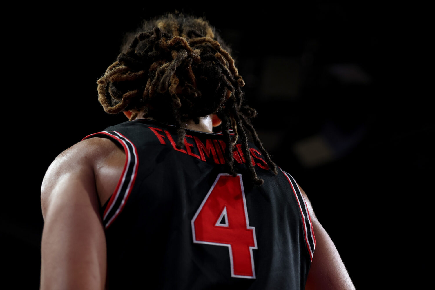 HOUSTON, TEXAS - JANUARY 18: A detailed view of Kingston Flemings #4 of the Houston Cougars jersey ...