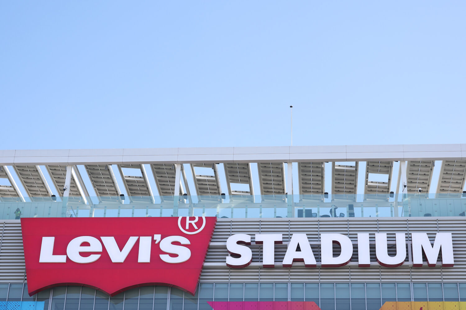 SANTA CLARA, CALIFORNIA - FEBRUARY 08: A view of Super Bowl signage before Super Bowl LX between th...
