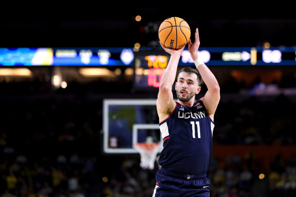 Sactown Scouting Report: Alex Karaban #11 of the UConn Huskies shoots the ball against the Michigan Wolverines during the second half of a game in the National Championship of the 2026 NCAA Men's Basketball Tournament at Lucas Oil Stadium on April 06, 2026 in Indianapolis, Indiana. (Photo by Michael Reaves/Getty Images)