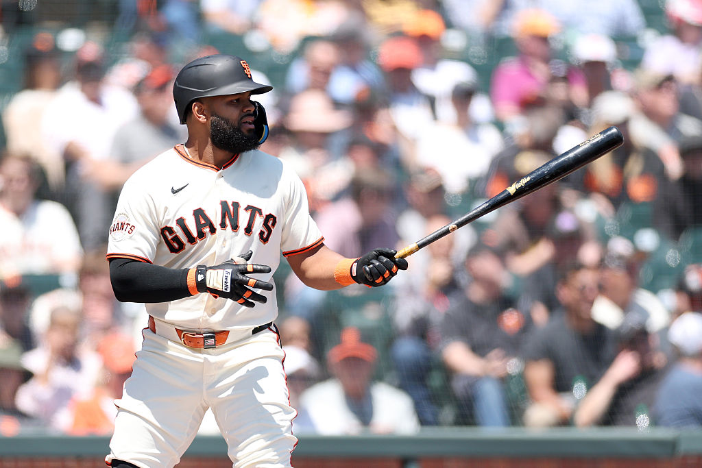 SAN FRANCISCO, CALIFORNIA - MAY 06: Heliot Ramos #17 of the San Francisco Giants bats against the S...