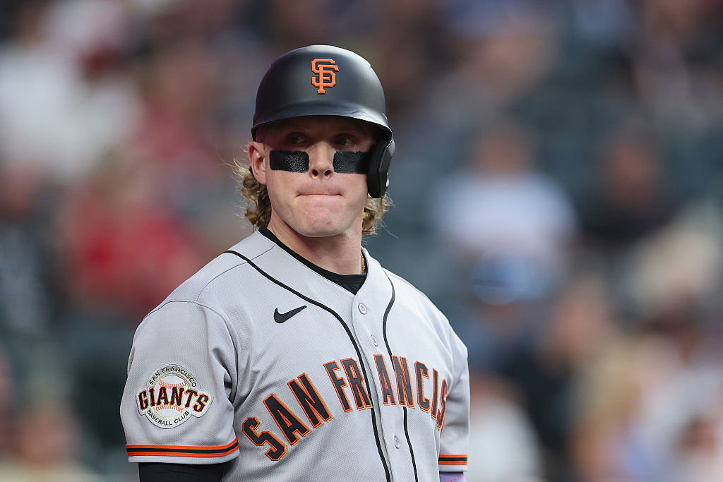 PHOENIX, ARIZONA - MAY 19: Harrison Bader #9 of the San Francisco Giants on deck during the MLB gam...