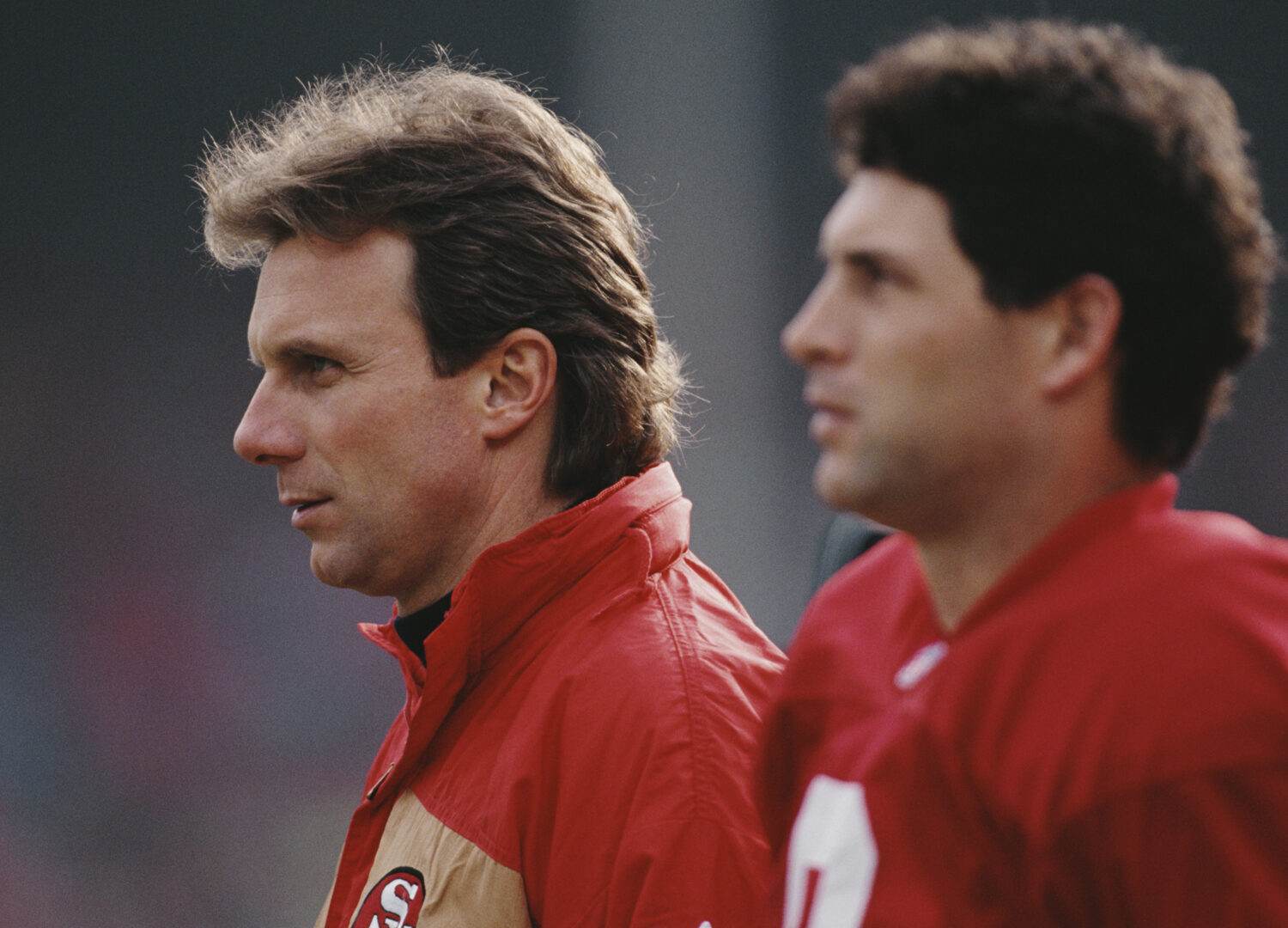 Joe Montana ( Left)  and Steve Young, Quarterbacks for the San Francisco 49ers during the National ...