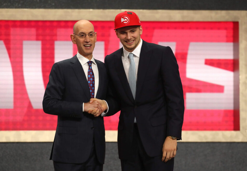 Sactown Scouting Report: Luka Doncic poses with NBA Commissioner Adam Silver after being drafted third overall by the Atlanta Hawks during the 2018 NBA Draft at the Barclays Center on June 21, 2018 in the Brooklyn borough of New York City. NOTE TO USER: User expressly acknowledges and agrees that, by downloading and or using this photograph, User is consenting to the terms and conditions of the Getty Images License Agreement. (Photo by Mike Stobe/Getty Images)