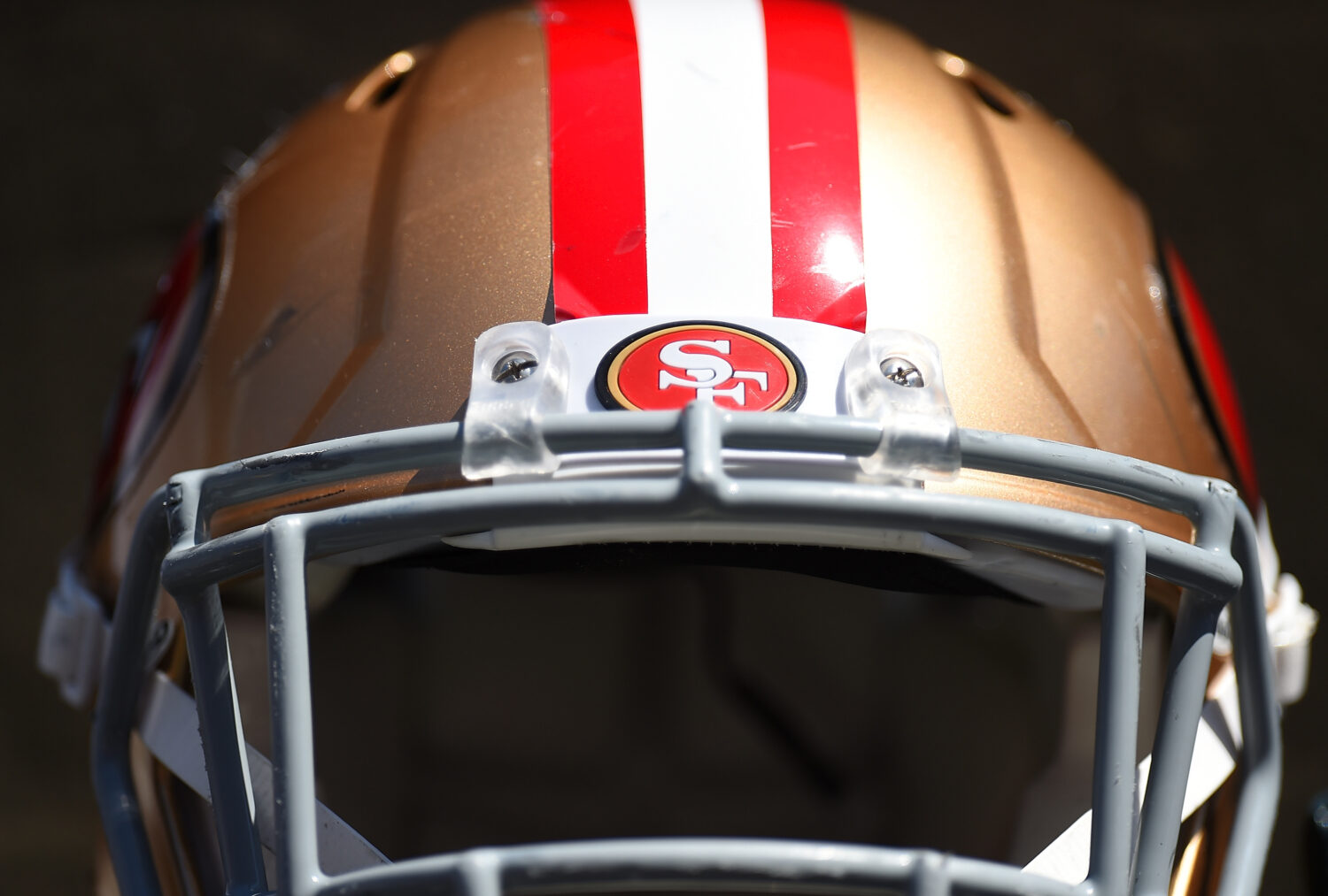 Faithful Flashbacks: A detailed view of a San Francisco 49ers helmet before the preseason game agai...
