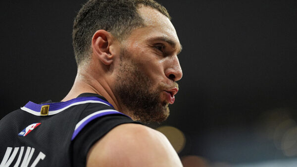 SACRAMENTO, CA - APRIL 13: Zach LaVine #8 of the Sacramento Kings looks to the bench between plays in the third quarter against the Phoenix Suns at Golden 1 Center on April 13, 2025 in Sacramento, California. NOTE TO USER: User expressly acknowledges and agrees that, by downloading and/or using this photograph, User is consenting to the terms and conditions of the Getty Images License Agreement. (Photo by Kavin Mistry/Getty Images)