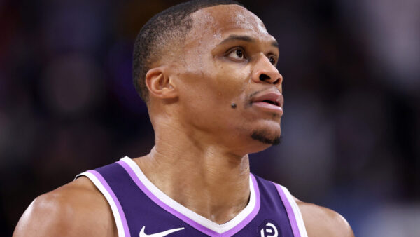 INGLEWOOD, CALIFORNIA - DECEMBER 30: Russell Westbrook #18 of the Sacramento Kings looks on against the Los Angeles Clippers at Intuit Dome on December 30, 2025 in Inglewood, California. NOTE TO USER: User expressly acknowledges and agrees that, by downloading and or using this photograph, user is consenting to the terms and conditions of the Getty Images License Agreement. (Photo by Luke Hales/Getty Images)