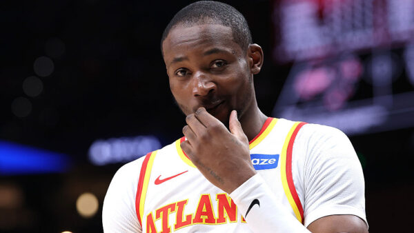 ATLANTA, GEORGIA - MARCH 01: Jonathan Kuminga #0 of the Atlanta Hawks reacts against the Portland Trail Blazers during the third quarter at State Farm Arena on March 01, 2026 in Atlanta, Georgia. NOTE TO USER: User expressly acknowledges and agrees that, by downloading and or using this photograph, User is consenting to the terms and conditions of the Getty Images License Agreement. (Photo by Kevin C. Cox/Getty Images)
