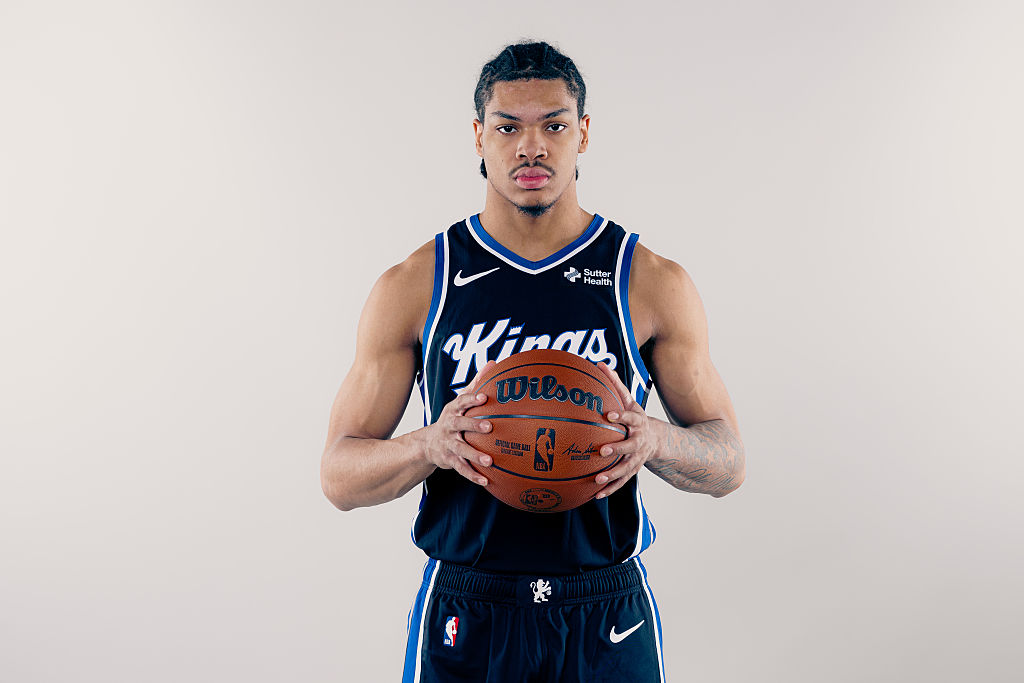 LAS VEGAS, NEVADA - JULY 15: Darius Acuff Jr. #5 of the Sacramento King poses for a portrait during the 2026 NBA Rookie Photo Shoot at UNLV on July 15, 2026 in Las Vegas, Nevada. (Photo by Carmen Mandato/Getty Images) NBA 2K27