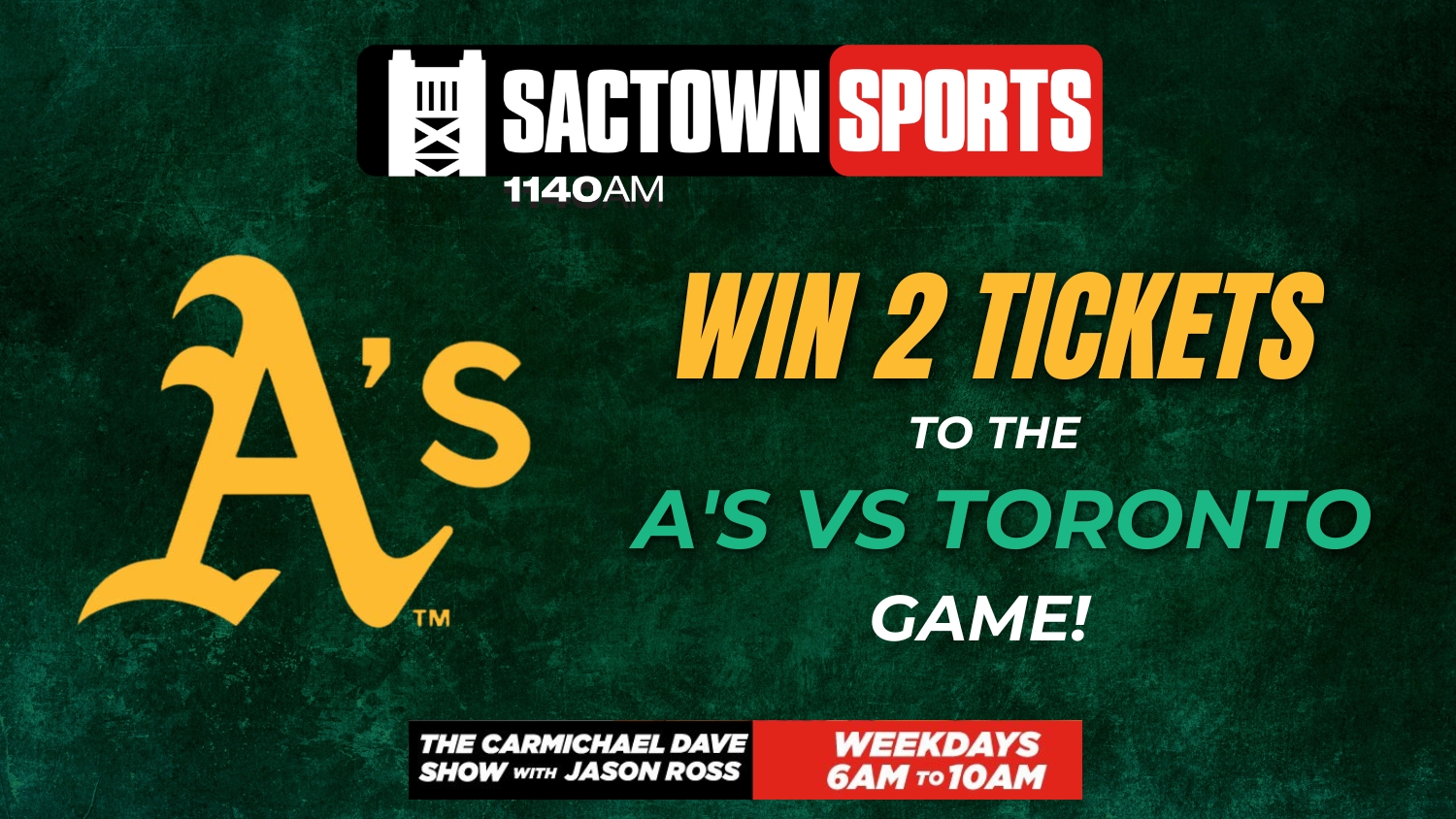 Tickets To The A's Game Only During The Carmichael Dave Show!...