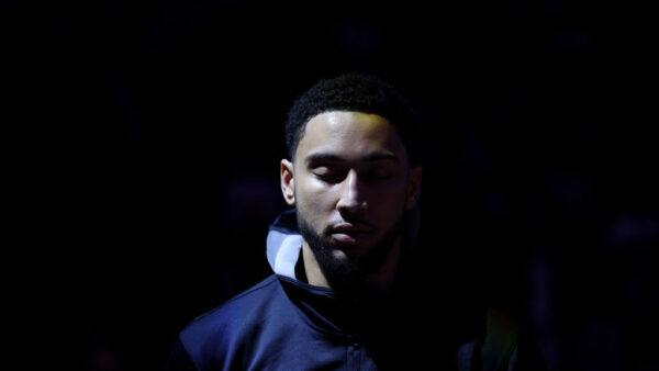 SACRAMENTO, CALIFORNIA - NOVEMBER 15: Ben Simmons #10 of the Brooklyn Nets stands for the national anthem before their game against the Sacramento Kings at Golden 1 Center on November 15, 2022 in Sacramento, California. NOTE TO USER: User expressly acknowledges and agrees that, by downloading and or using this photograph, User is consenting to the terms and conditions of the Getty Images License Agreement. (Photo by Ezra Shaw/Getty Images)
