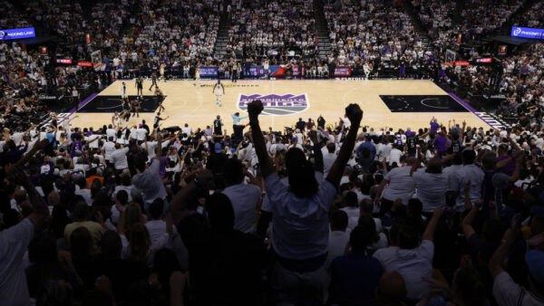 SACRAMENTO, CALIFORNIA - APRIL 30: A general view as fans cheer during the third quarter in game seven of the Western Conference First Round Playoffs between the Golden State Warriors and the Sacramento Kings at Golden 1 Center on April 30, 2023 in Sacramento, California. NOTE TO USER: User expressly acknowledges and agrees that, by downloading and or using this photograph, User is consenting to the terms and conditions of the Getty Images License Agreement. (Photo by Ezra Shaw/Getty Images)