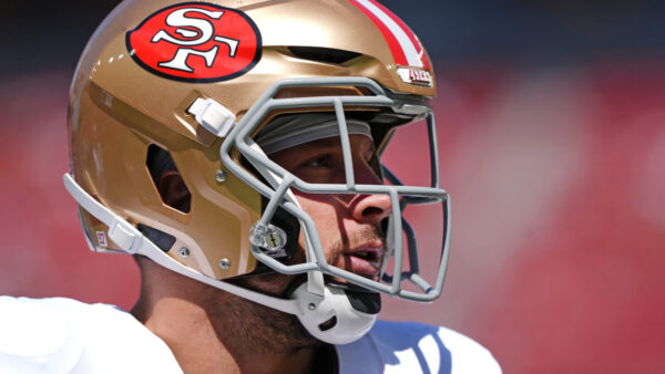 SANTA CLARA, CALIFORNIA - SEPTEMBER 21: Nick Bosa #97 of the San Francisco 49ers looks on before the game against the Arizona Cardinals at Levi's Stadium on September 21, 2025 in Santa Clara, California. (Photo by Kavin Mistry/Getty Images)